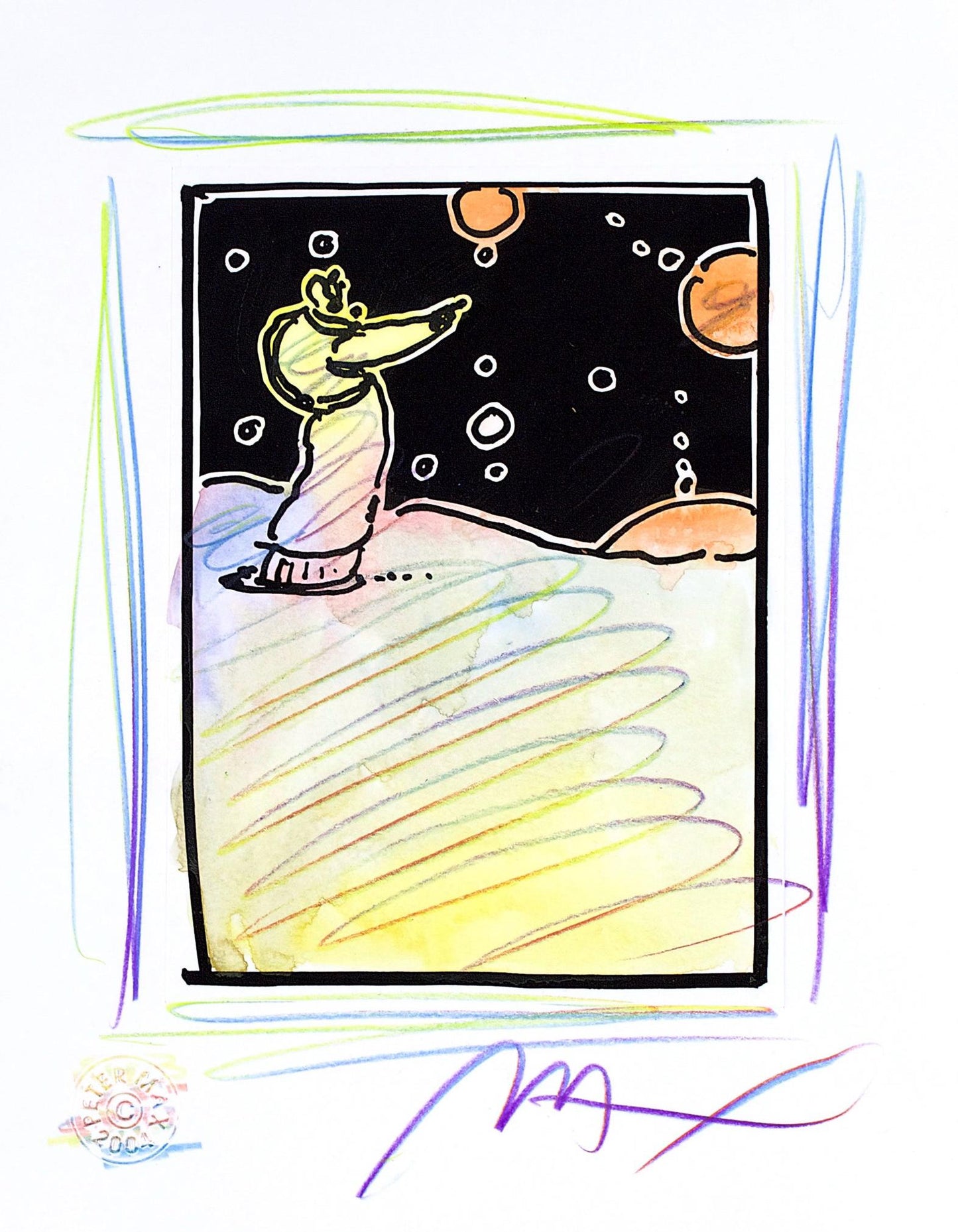 Peter Max, Sage, Black And White Series, Hand Signed, Official Edition Mixed Media