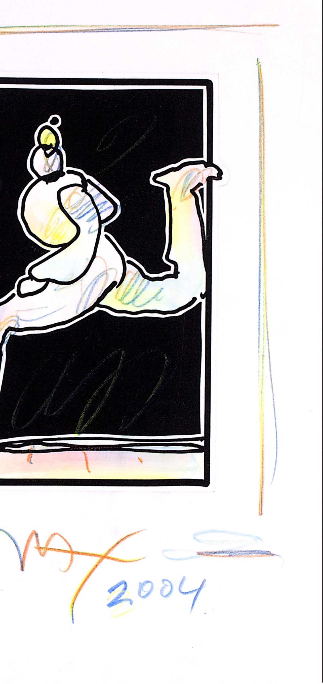 Peter Max, Runner, Black And White Series, Hand Signed, Official Edition Mixed Media