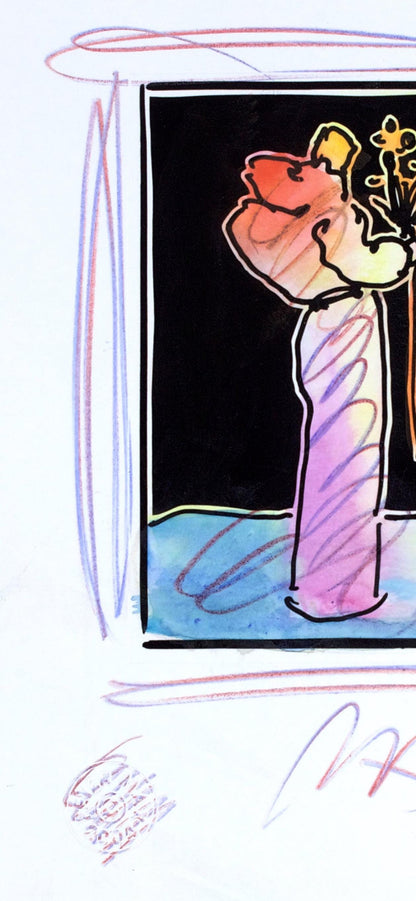 Peter Max, Sage With Flowers, Black And White Series, Hand Signed, Official Edition Mixed Media