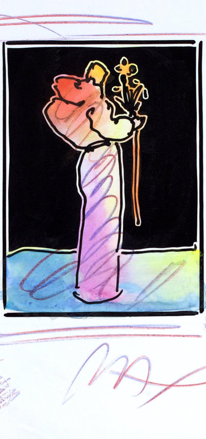 Peter Max, Sage With Flowers, Black And White Series, Hand Signed, Official Edition Mixed Media