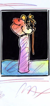 Peter Max, Sage With Flowers, Black And White Series, Hand Signed, Official Edition Mixed Media