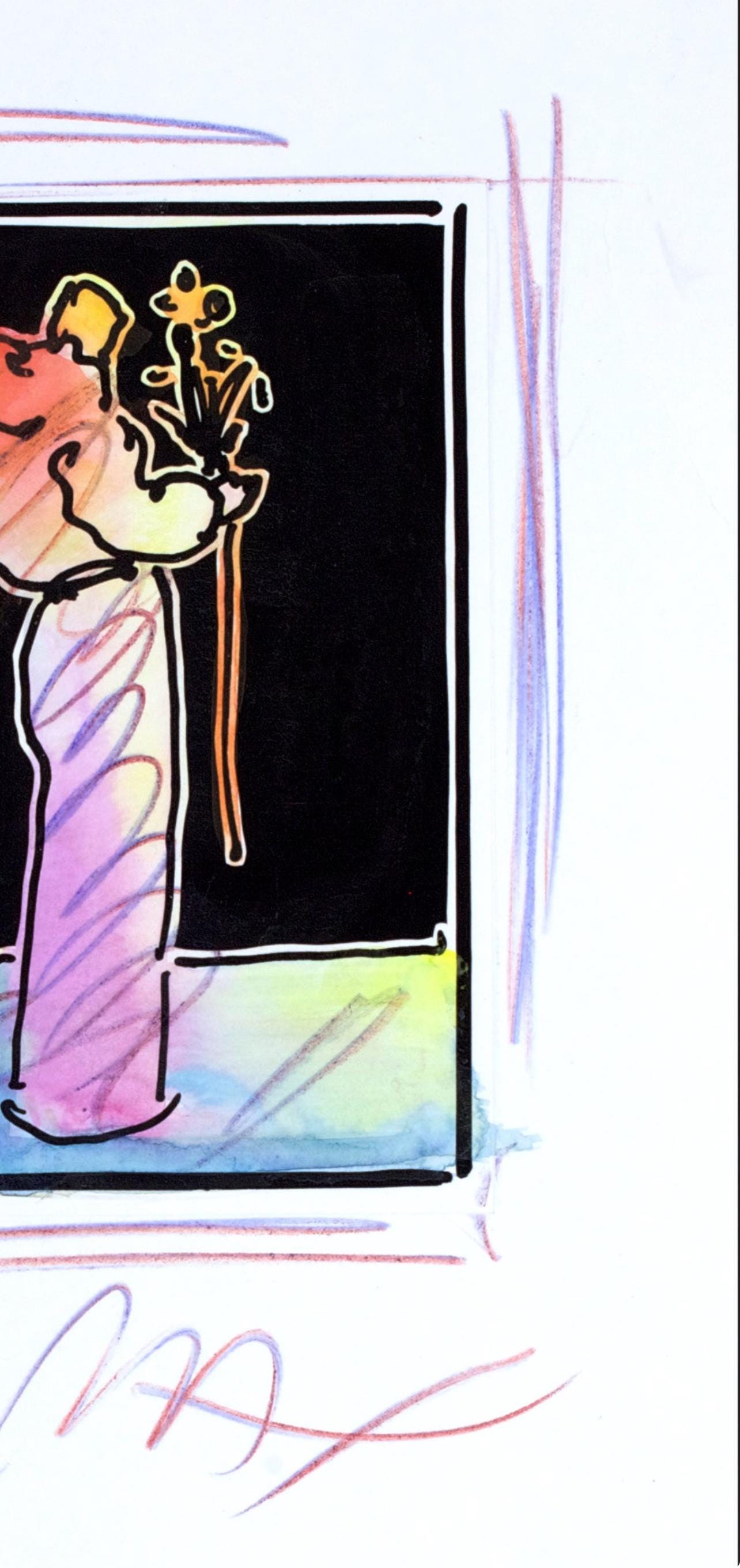 Peter Max, Sage With Flowers, Black And White Series, Hand Signed, Official Edition Mixed Media