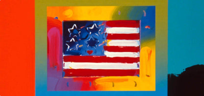 Official Edition Mixed Media - Peter Max - Flag With Heart On Blends II - Hand Signed