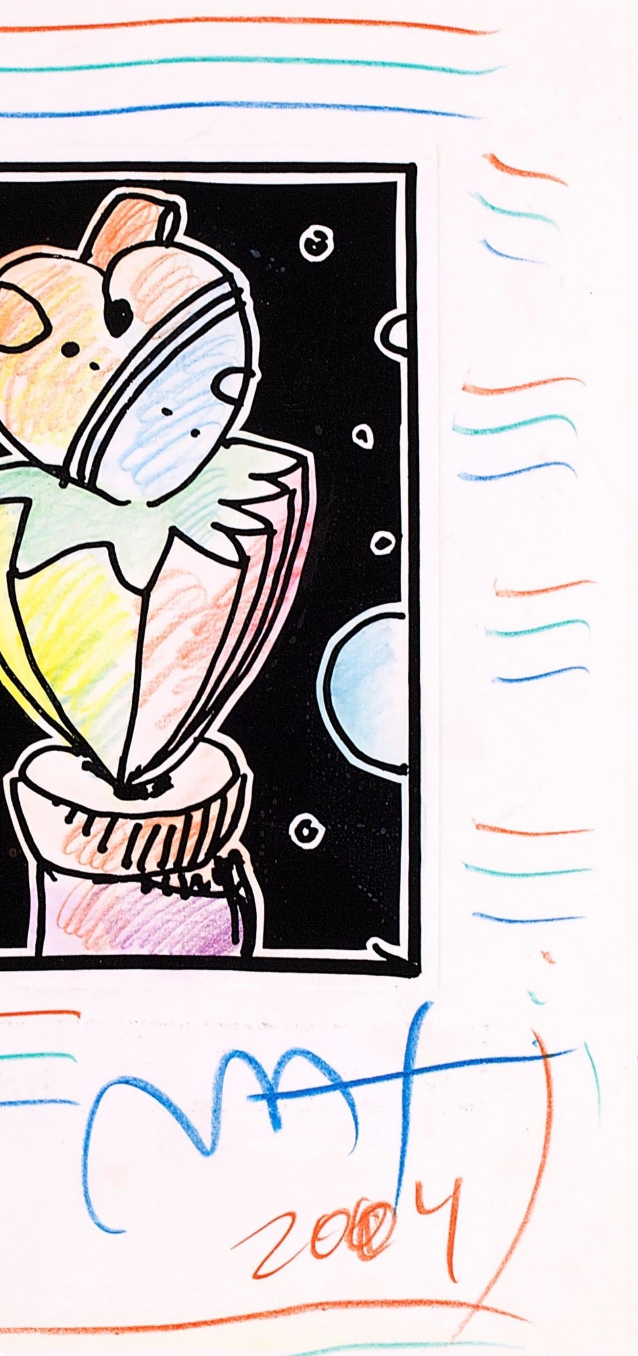 Peter Max, Abstract With Heart, Black And White Series, Hand Signed, Official Edition Mixed Media