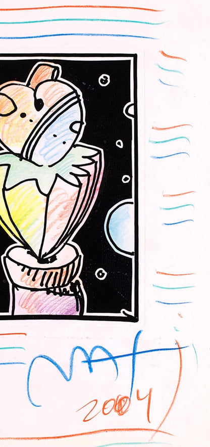 Peter Max, Abstract With Heart, Black And White Series, Hand Signed, Official Edition Mixed Media