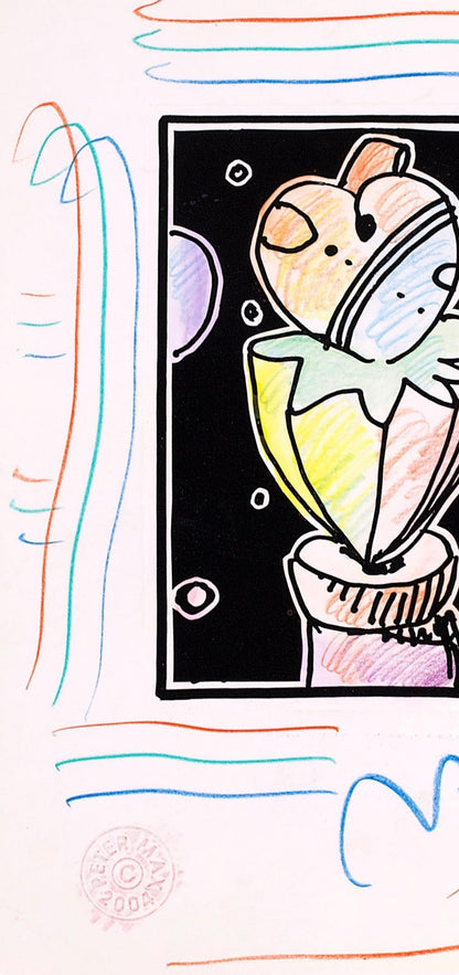 Peter Max, Abstract With Heart, Black And White Series, Hand Signed, Official Edition Mixed Media