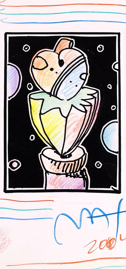 Peter Max, Abstract With Heart, Black And White Series, Hand Signed, Official Edition Mixed Media