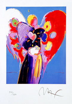 Peter Max, Blue Angel With Heart, Hand Signed, Official Lithograph