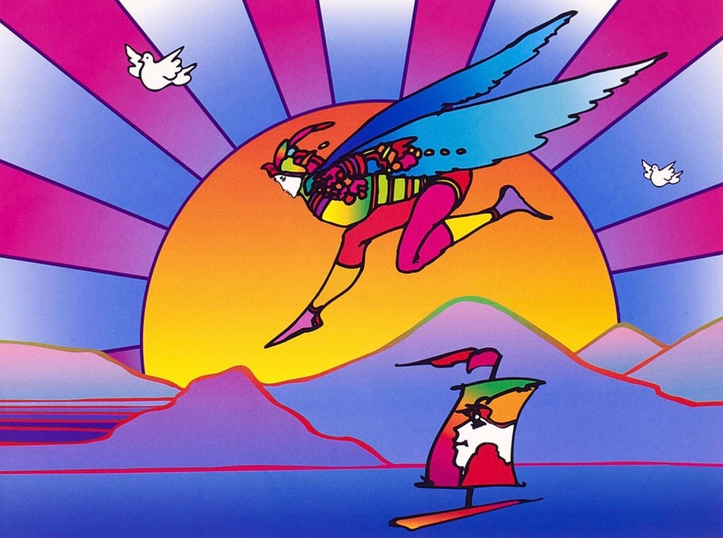 Peter Max, Winged Flyer With Sunrise, Version Ii, Hand Signed, Official Lithograph