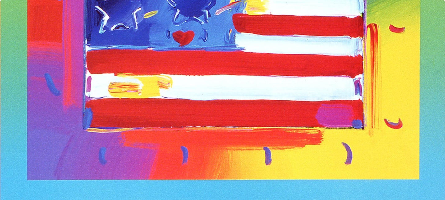 Peter Max, Flag With Heart On Blends Ii, Version Ii, Hand Signed, Official Lithograph