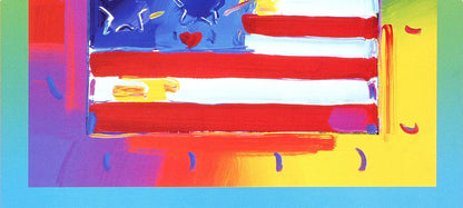 Peter Max, Flag With Heart On Blends Ii, Version Ii, Hand Signed, Official Lithograph