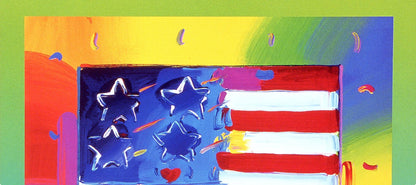Peter Max, Flag With Heart On Blends Ii, Version Ii, Hand Signed, Official Lithograph