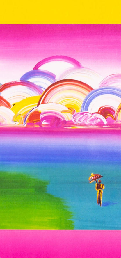 Peter Max, Umbrella Man With Rainbow Sky On Blends, Hand Signed, Official Lithograph