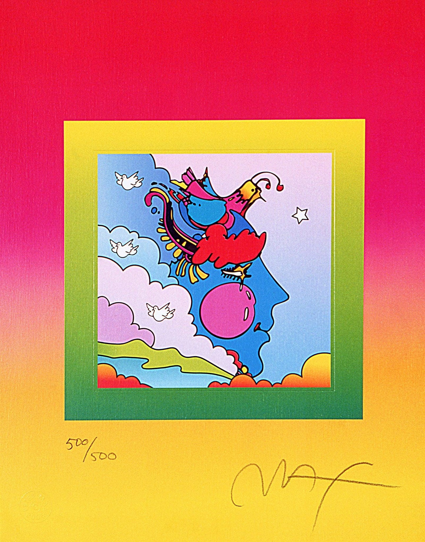 Peter Max, Woodstock Profile On Blends, Hand Signed, Official Lithograph