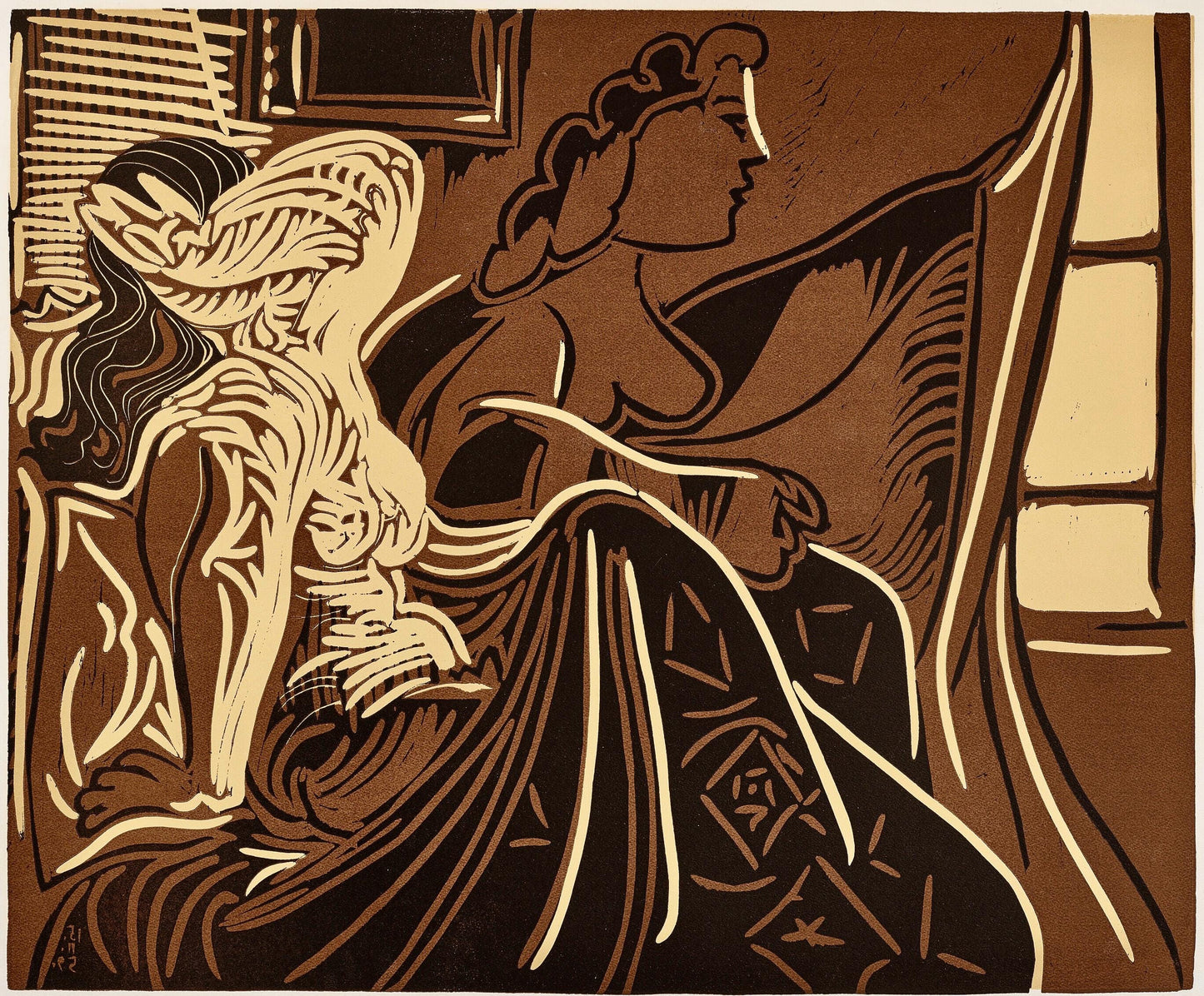 Pablo Picasso, Deux Femmes Prs La Fentre (Orozco 214), Grabados Al Linleo, Linocut