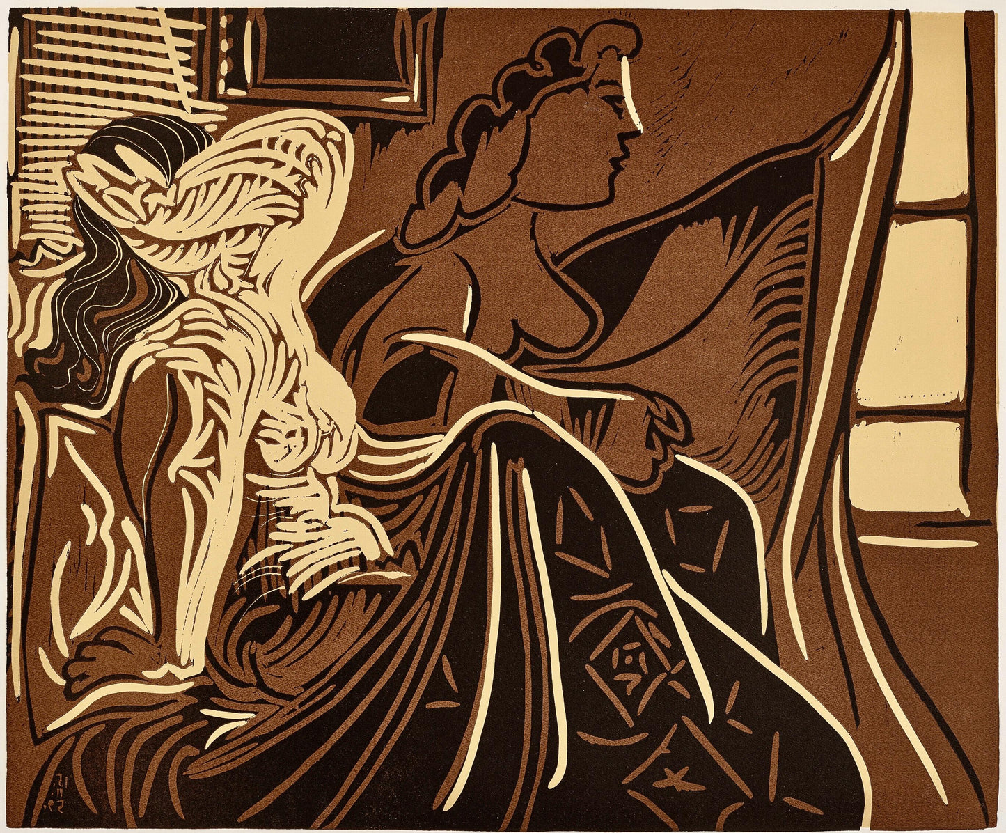 Pablo Picasso, Deux Femmes Prs La Fentre (Orozco 214), Grabados Al Linleo, Linocut
