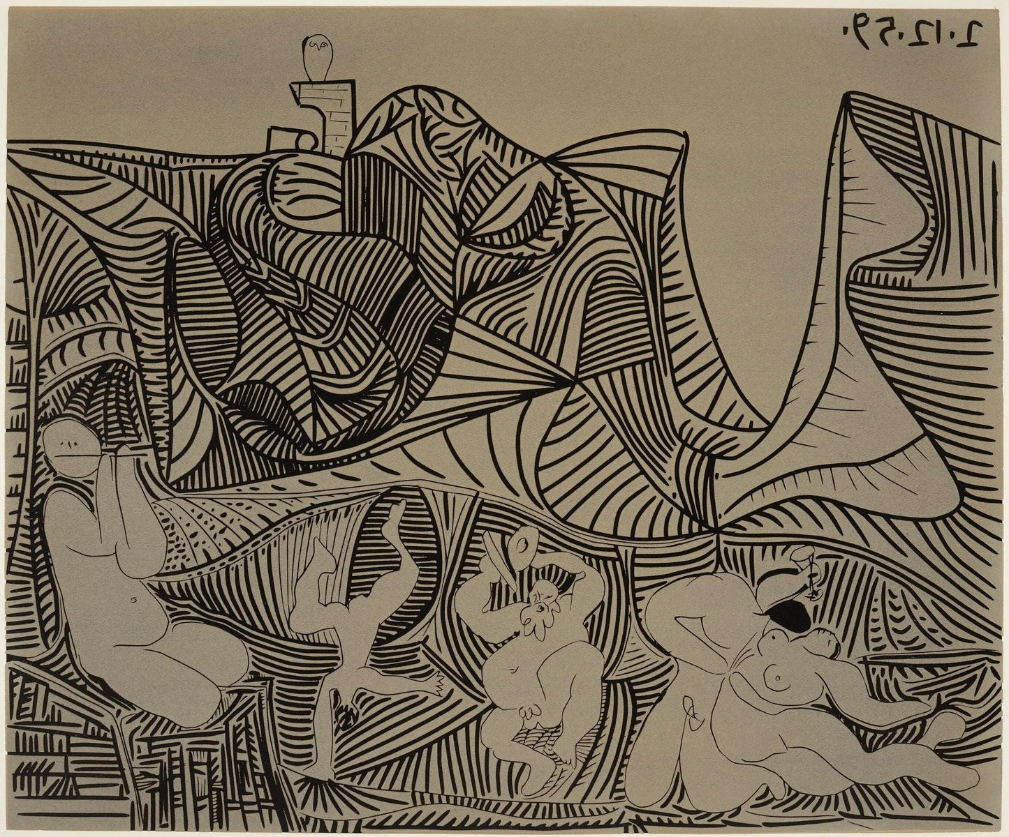 Pablo Picasso, Bacchanale Au Hibou (Orozco 214), Grabados Al Linleo, Linocut
