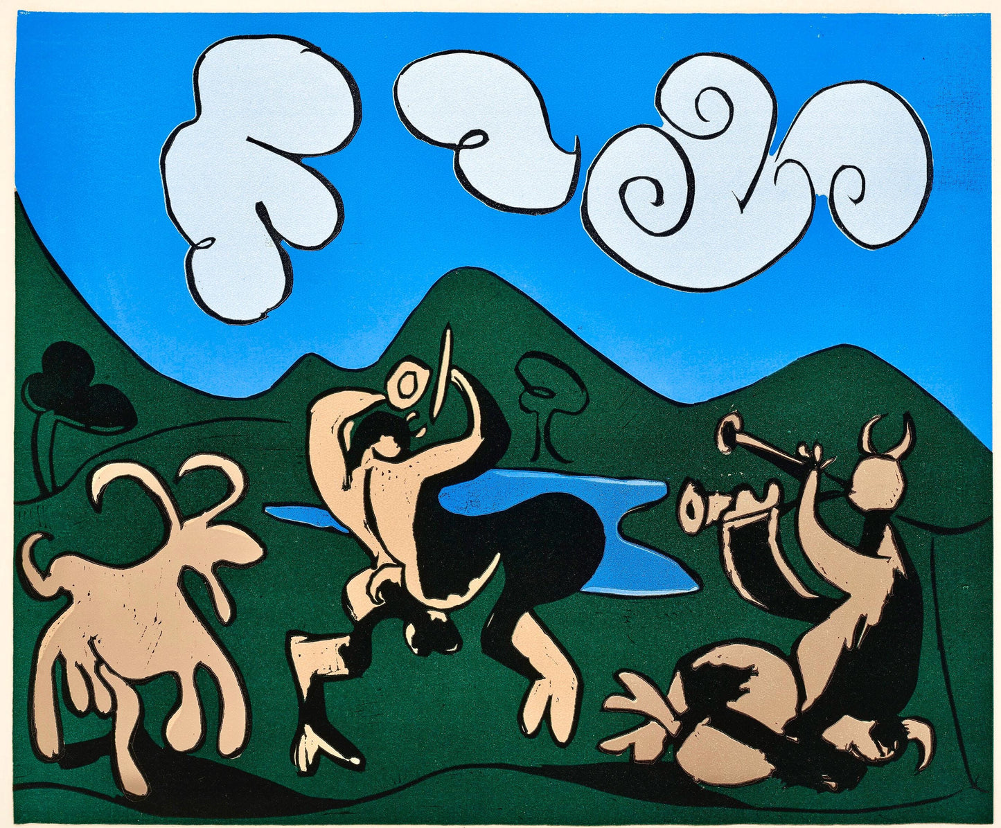 Pablo Picasso, Faunes Et Chvre (Orozco 214), Grabados Al Linleo, Linocut