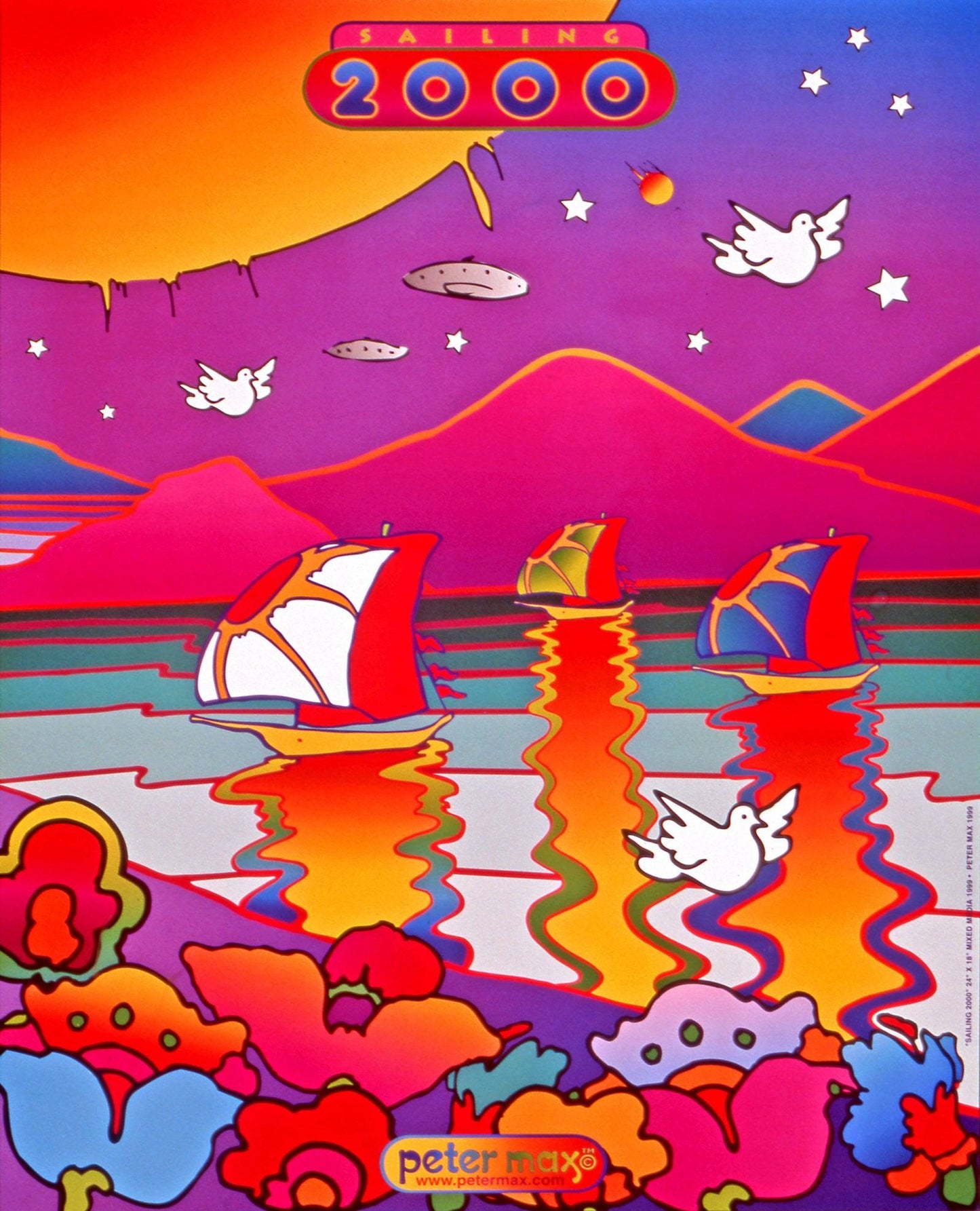 Official Edition Offset Lithograph - Peter Max - Sailing - 2000 - 1999 - Hand Signed