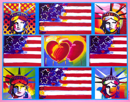 Peter Max, 4 Liberty Heads, 2005, Hand Signed, Official Edition Offset Lithograph