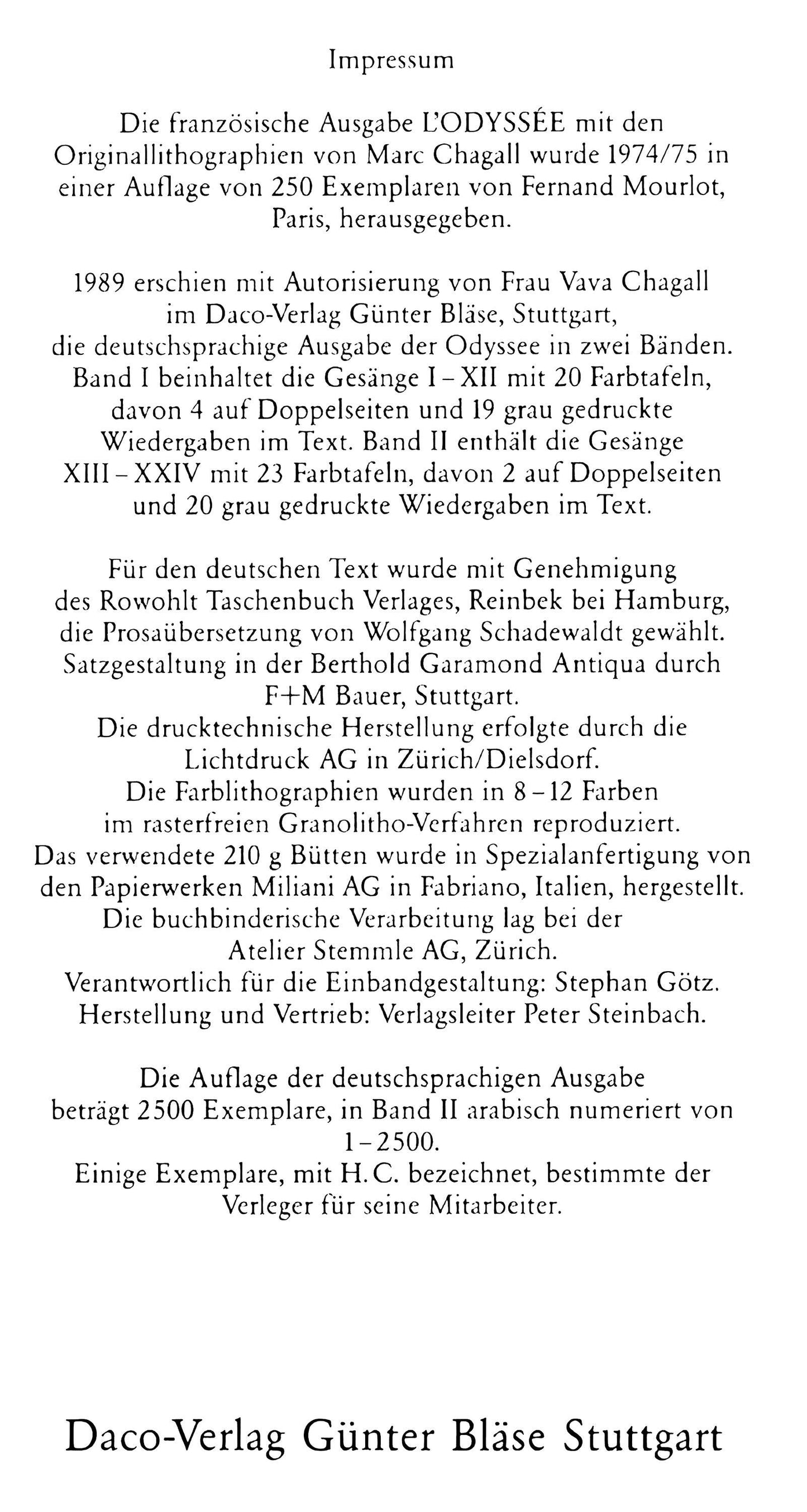 Marc Chagall, Versammlung Der Gtter, Homer, Die Odyssee, Lithograph