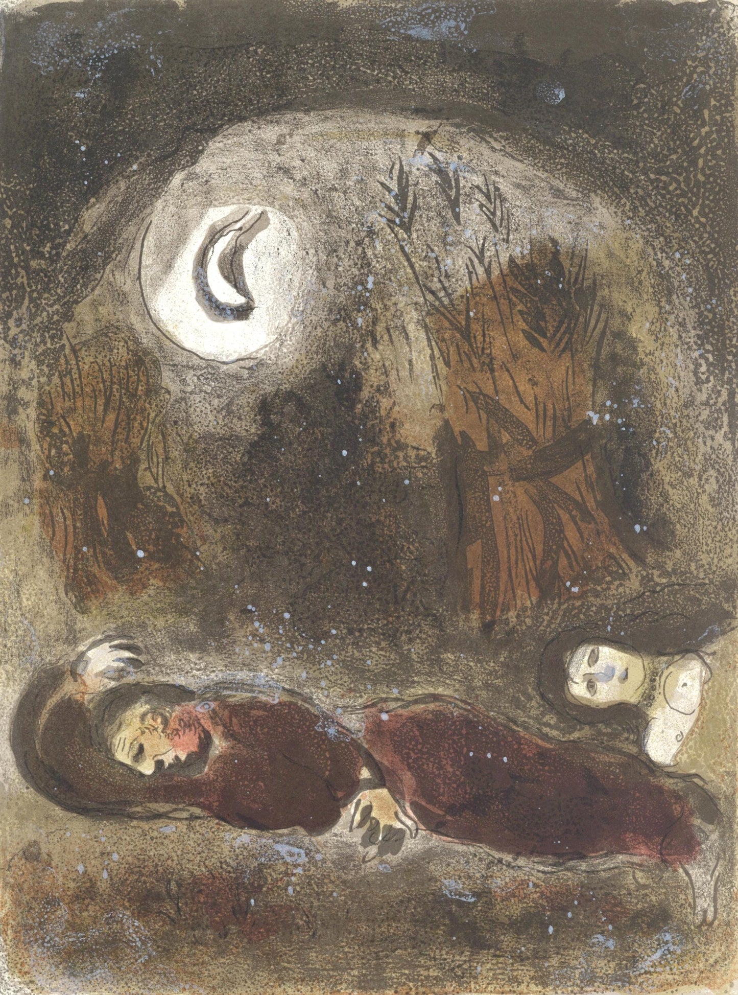 Marc Chagall, Ruth Aux Pieds De Booz (Mourlot 117-46; Cramer 25), Dessins Pour La Bible, Verve,