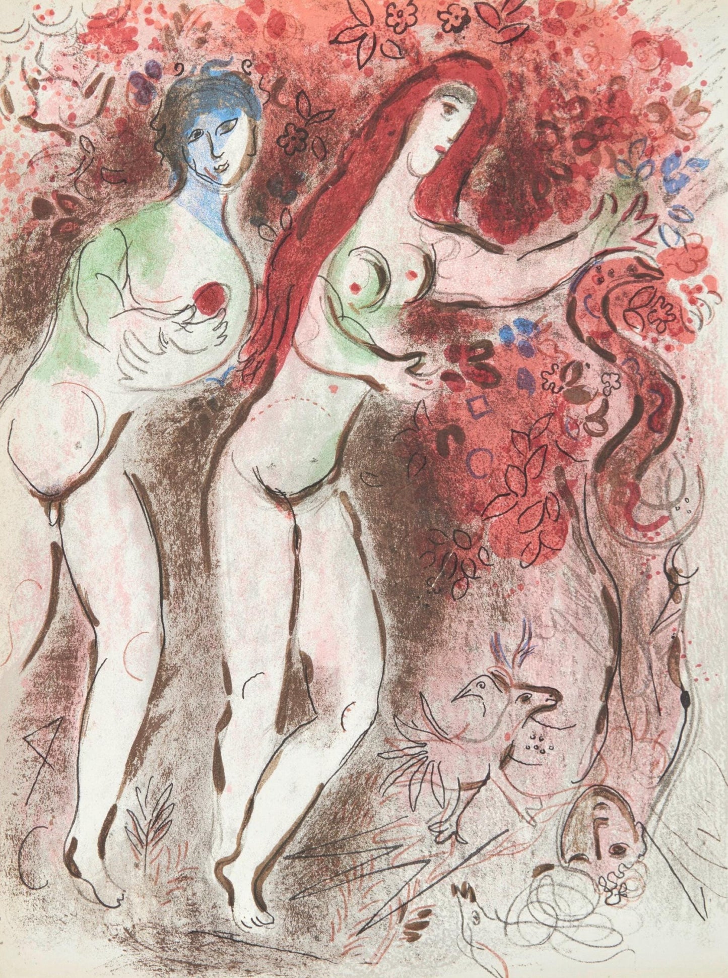 Marc Chagall, Adam Et Eve Et Le Fruit Dfendu (Mourlot 117-46; Cramer 25), Dessins Pour La Bible,