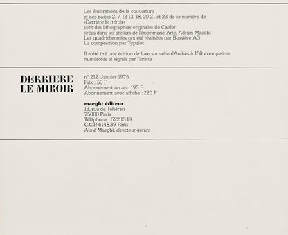 Alexander Calder, Mama Citron, Derrire Le Miroir, Lithograph