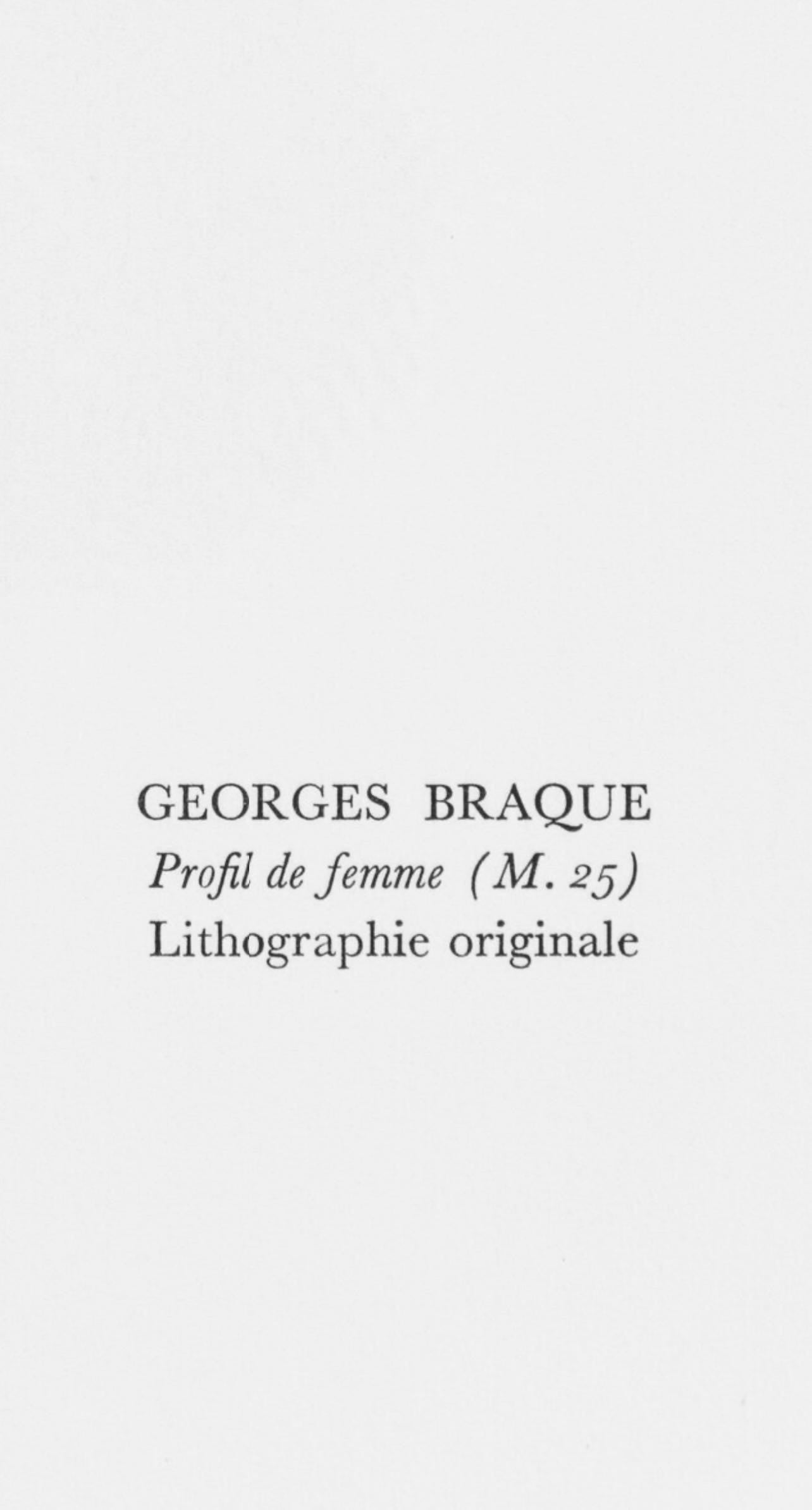Georges Braque, Profil De Femme, Souvenirs Et Portraits D'Artistes, Lithograph