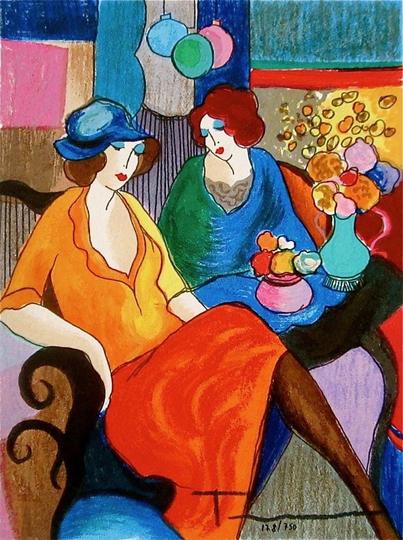 Itzchak Tarkay, Chit Chat, Signed, Silkscreen