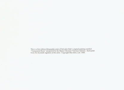 Salvador Dali, Transparent Horse, Signed, Lithograph