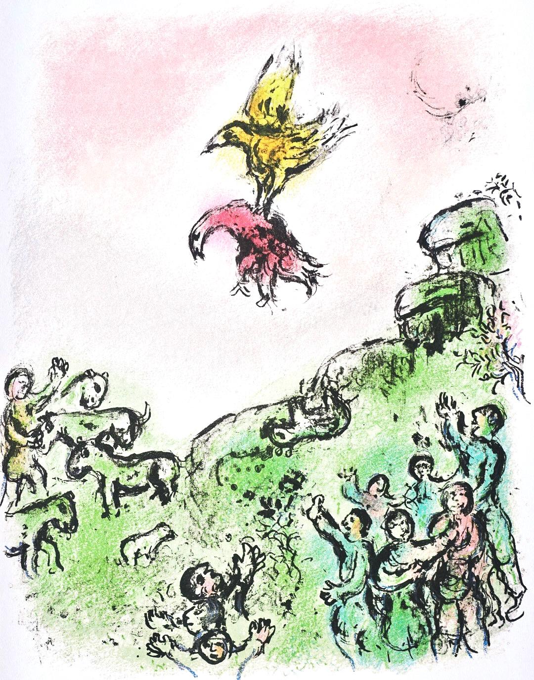 Marc Chagall, Das Vorzeichen, Der Habicht Und Die Taube, Homer, Die Odyssee, Lithograph