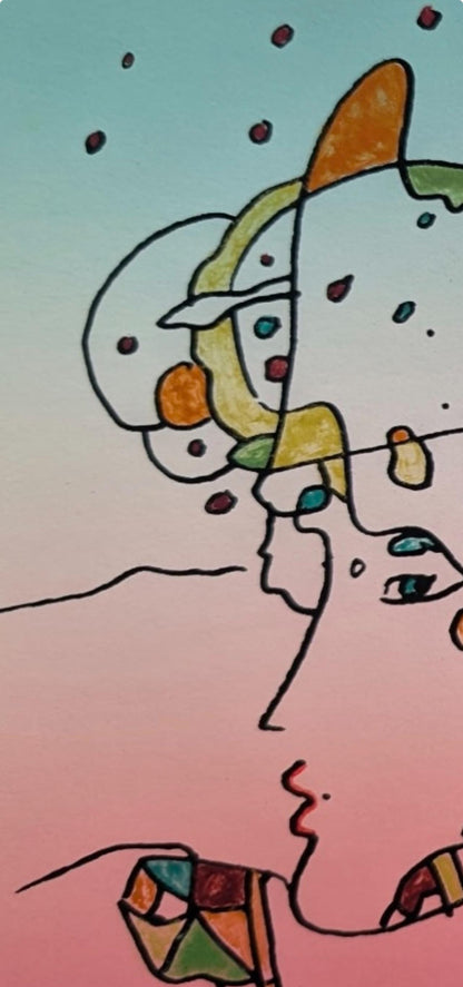 Peter Max, Galaxy Profile, Hand Signed, Mixed Media Watercolor And Silkscreen Painting