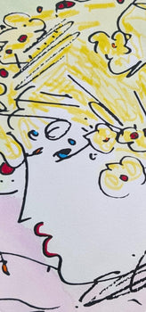 Peter Max, Lady Profile, Hand Signed, Mixed Media Watercolor And Silkscreen Painting