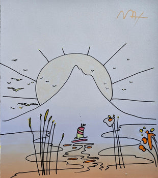 Peter Max, Himalayan Mountain With Sailboat, Hand Signed, Mixed Media Watercolor And Silkscreen
