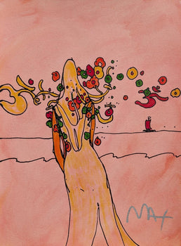Peter Max, Flower Lady, Hand Signed, Mixed Media Watercolor And Silkscreen Painting