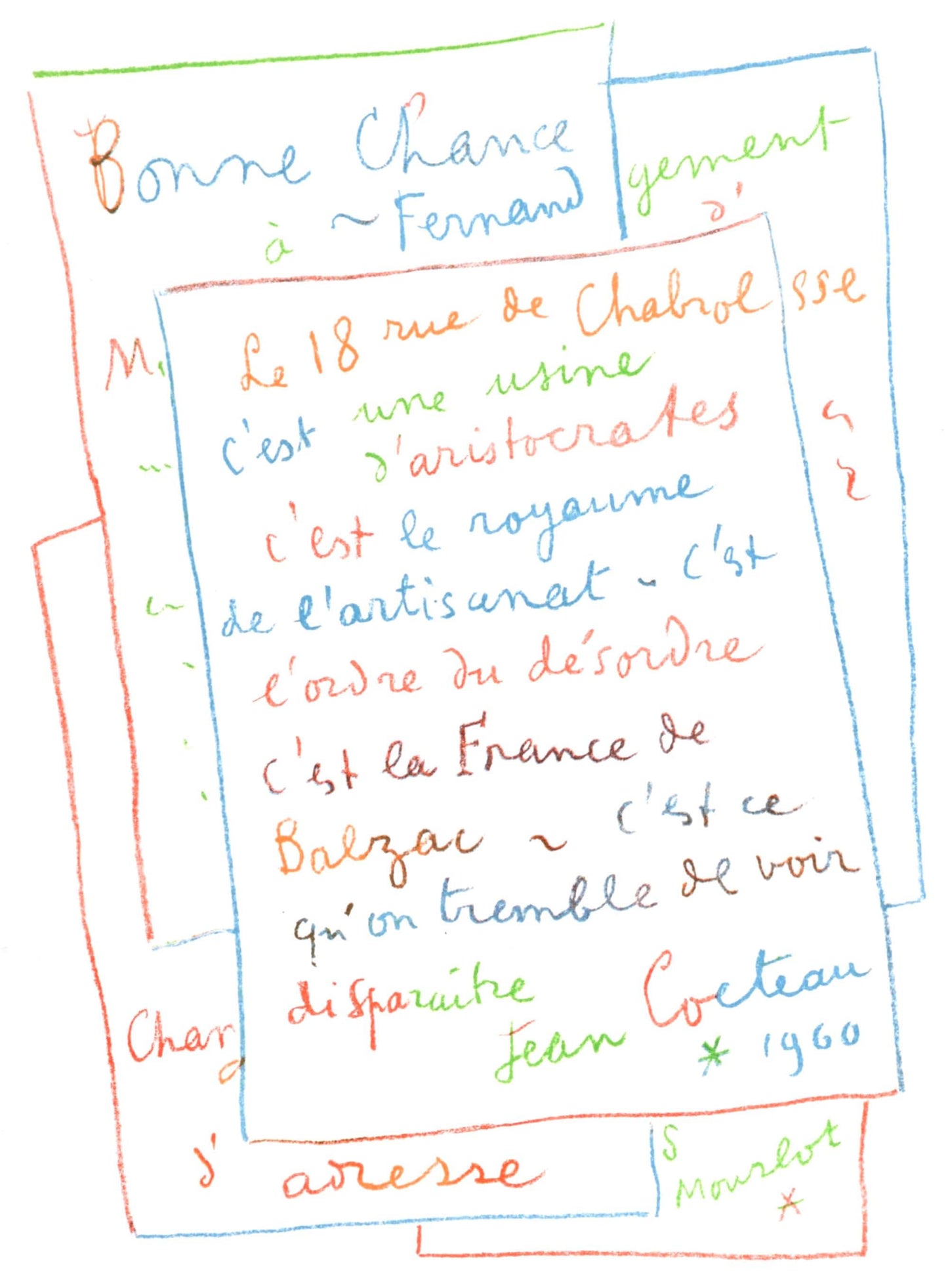 Jean Cocteau, Manuscrit, Souvenirs Et Portraits D'Artistes, Lithograph