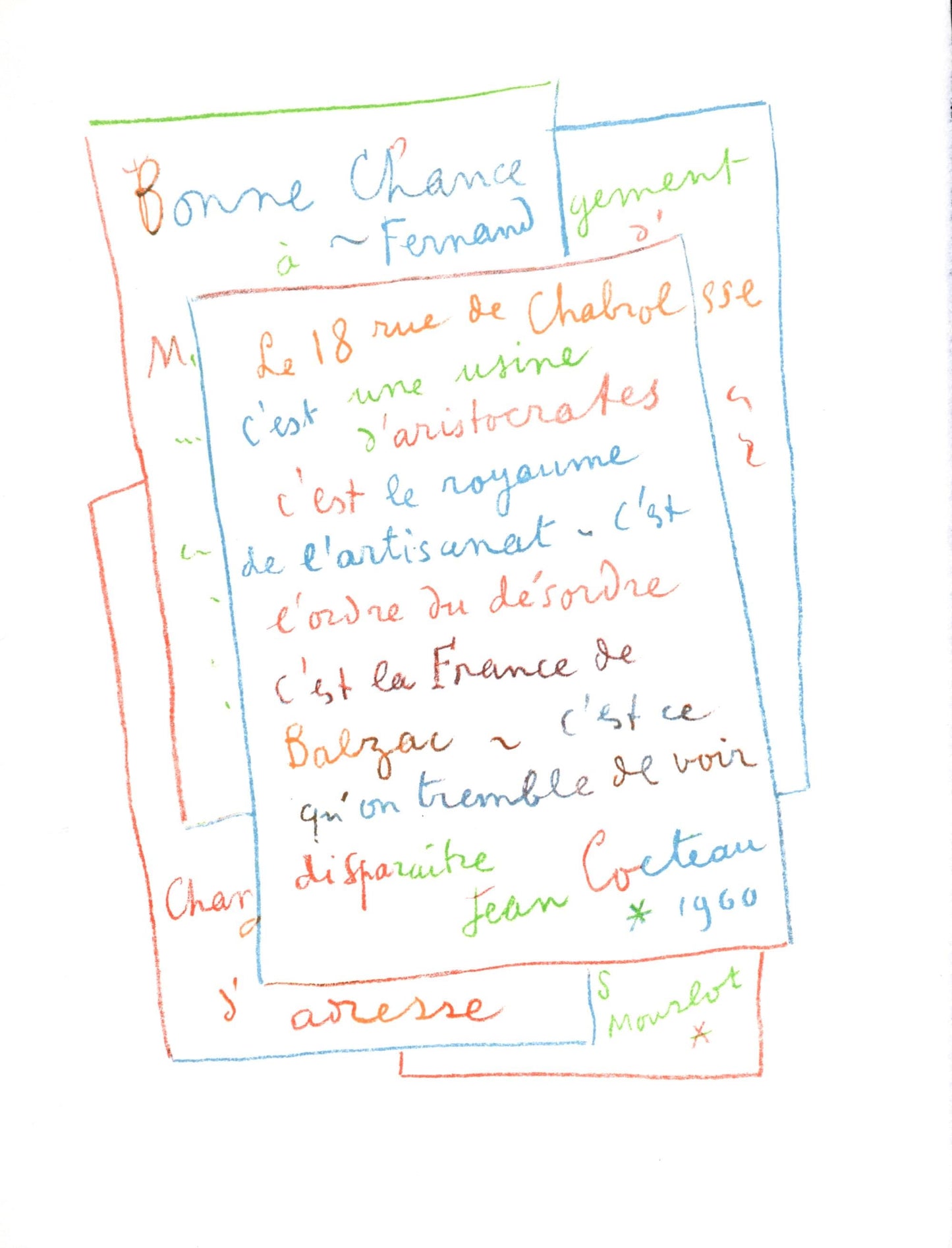 Jean Cocteau, Manuscrit, Souvenirs Et Portraits D'Artistes, Lithograph