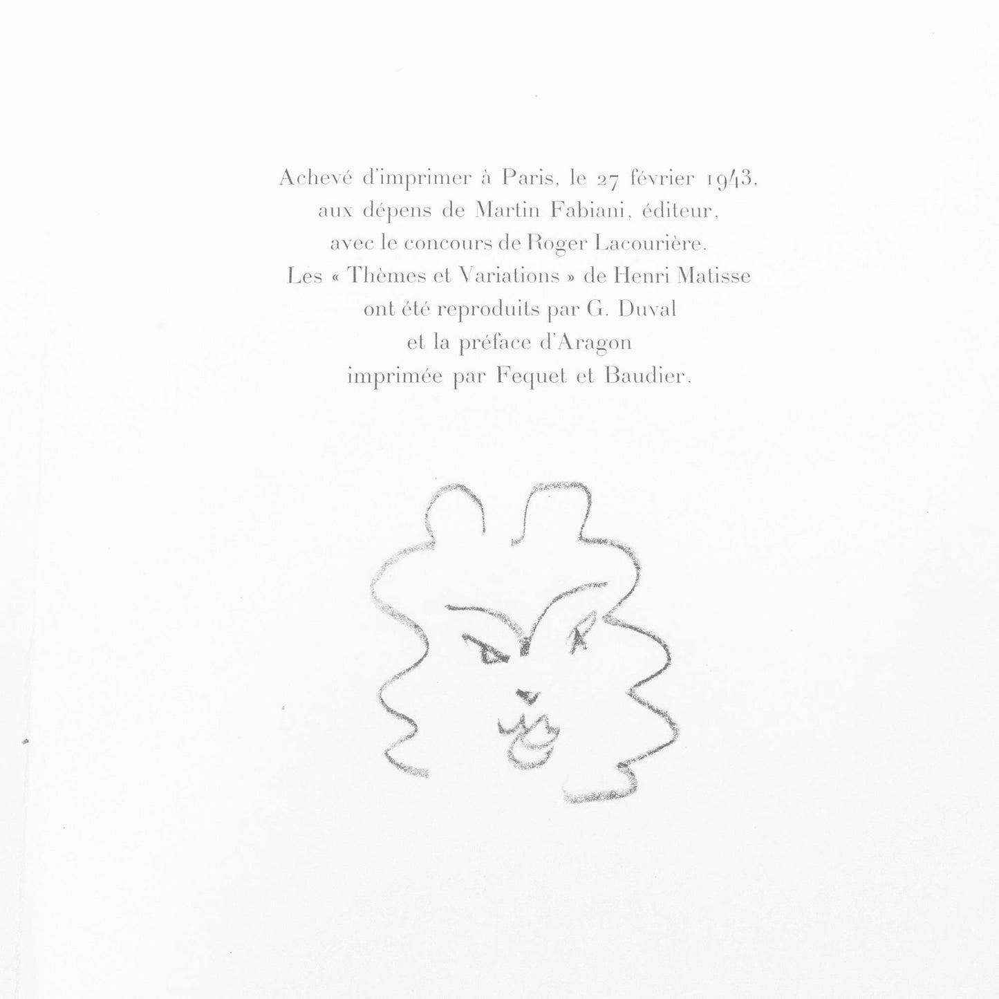 Henri Matisse, Srie A, Var. 3 (Duthuit 9), Henri Matisse, Dessins, Thmes Et Variations, Lithograph