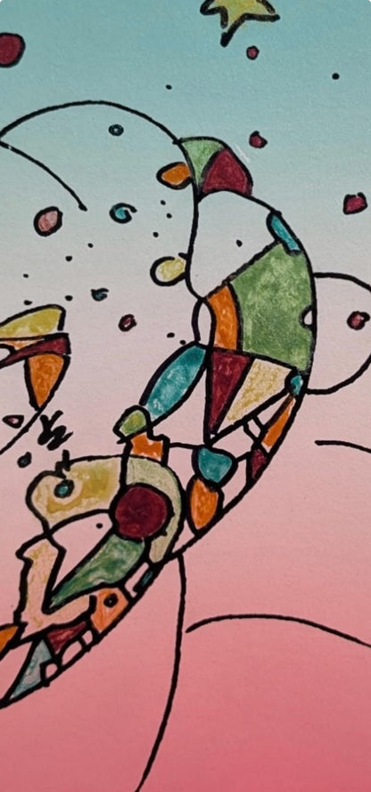 Peter Max, Galaxy Profile, Hand Signed, Mixed Media Watercolor And Silkscreen Painting