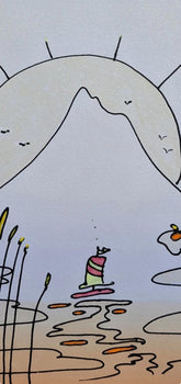 Peter Max, Himalayan Mountain With Sailboat, Hand Signed, Mixed Media Watercolor And Silkscreen