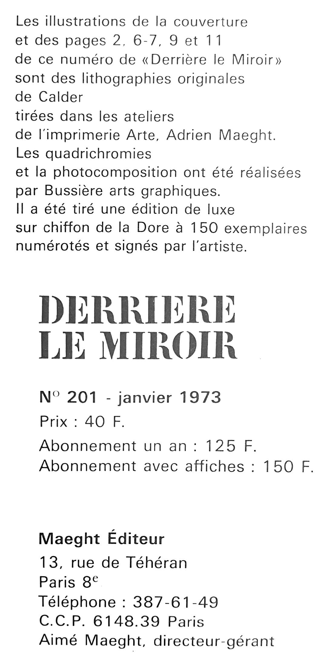 Alexander Calder, Composition, Derrire Le Miroir, Lithograph