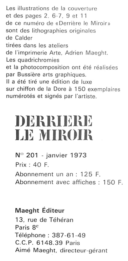 Alexander Calder, Composition, Derrire Le Miroir, Lithograph