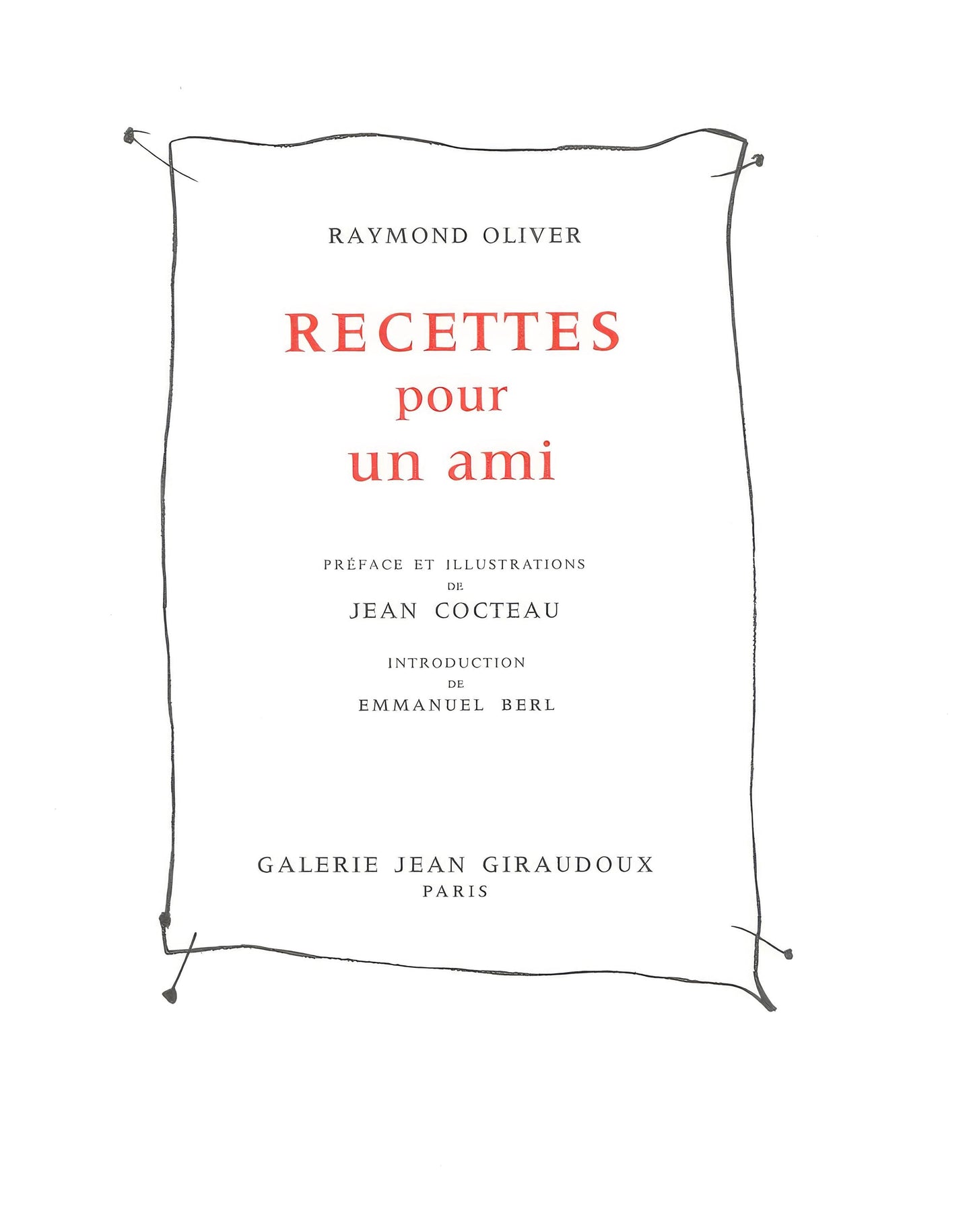 Jean Cocteau, Untitled, from Recipes for a Friend, illustrations by Jean Cocteau, Lithograph, 1964