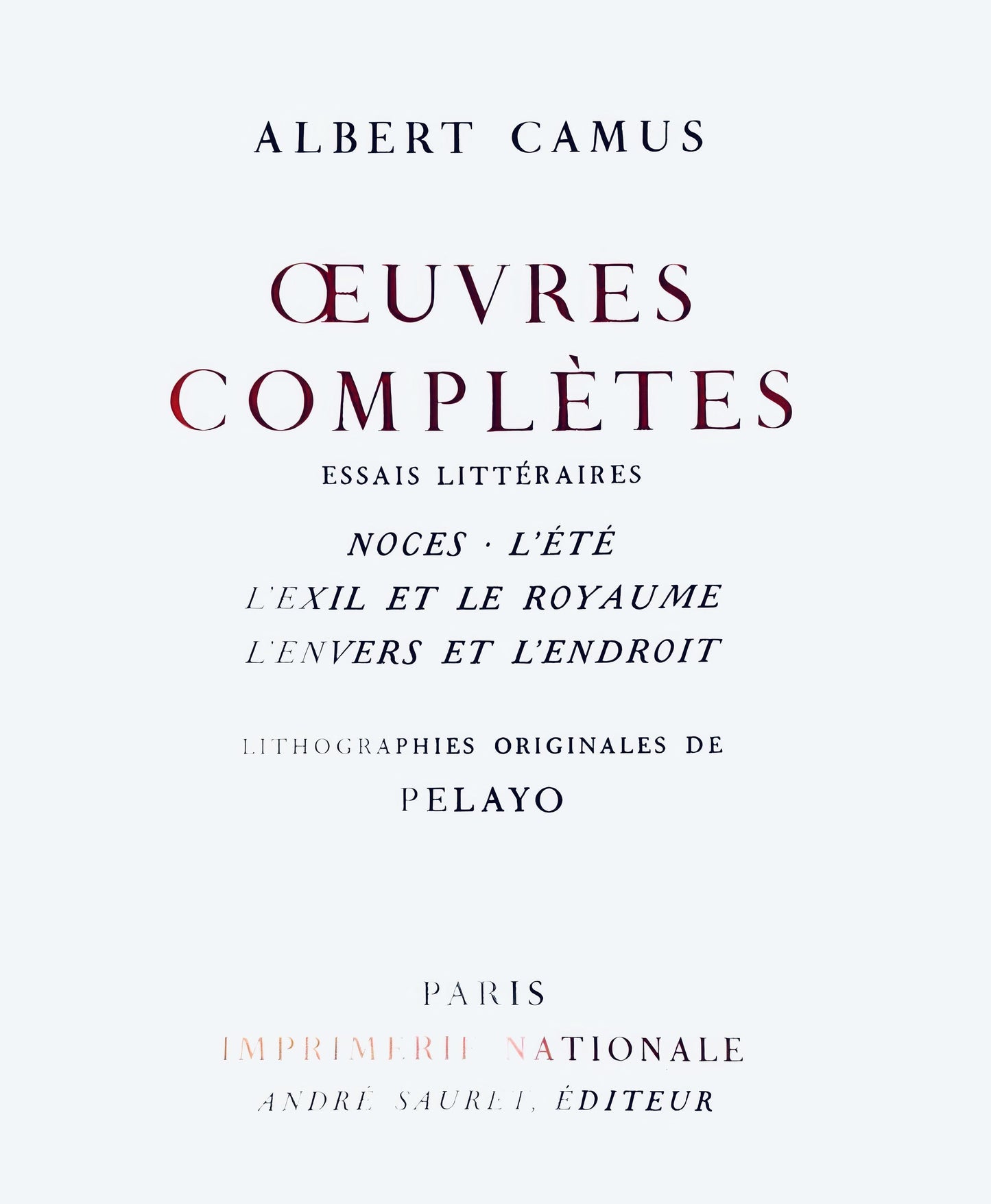 Orlando Pelayo, Composition, uvres compltes d'Albert Camus, Lithograph
