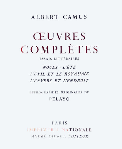 Orlando Pelayo, Composition, uvres compltes d'Albert Camus, Lithograph