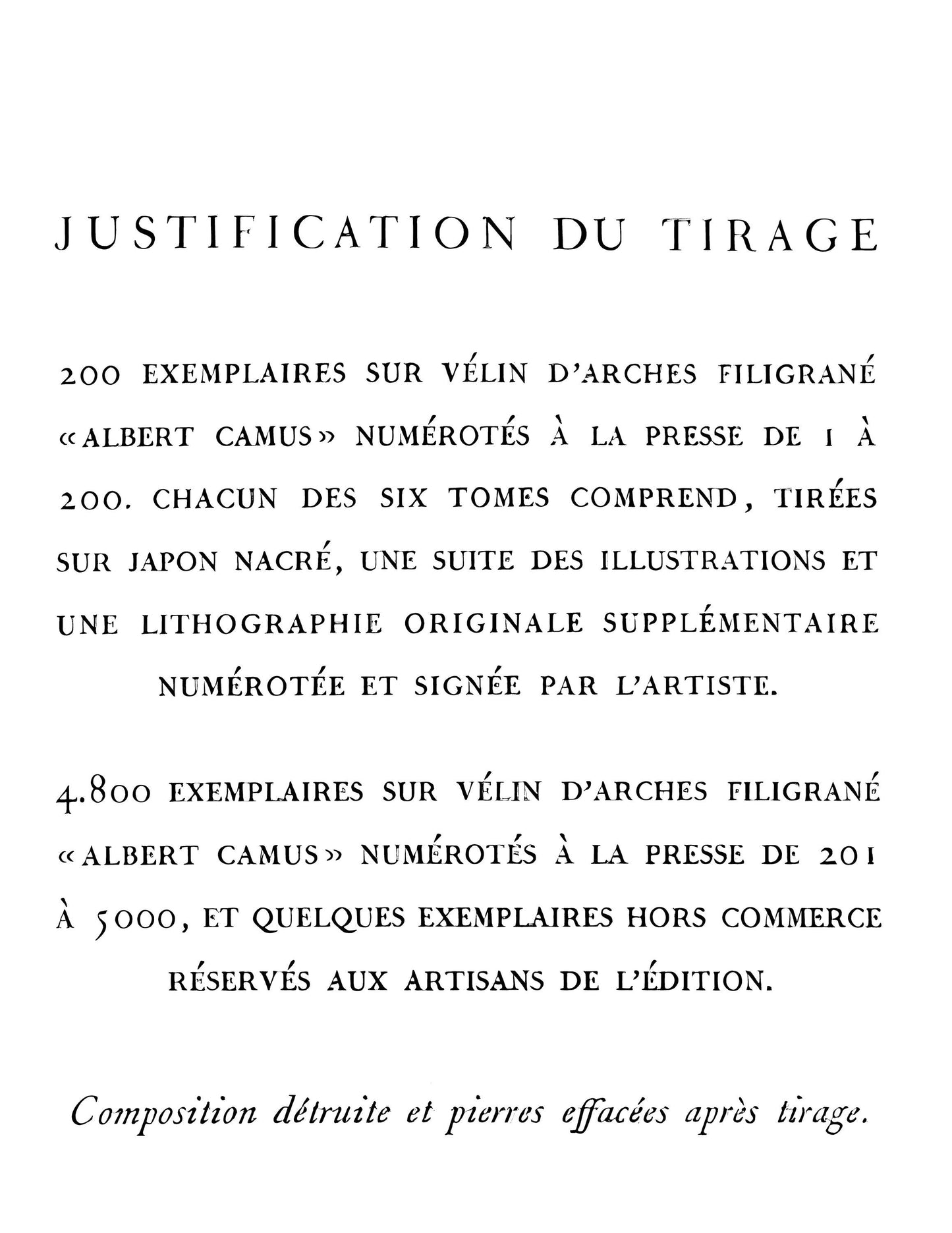 Orlando Pelayo, Composition, uvres compltes d'Albert Camus, Lithograph