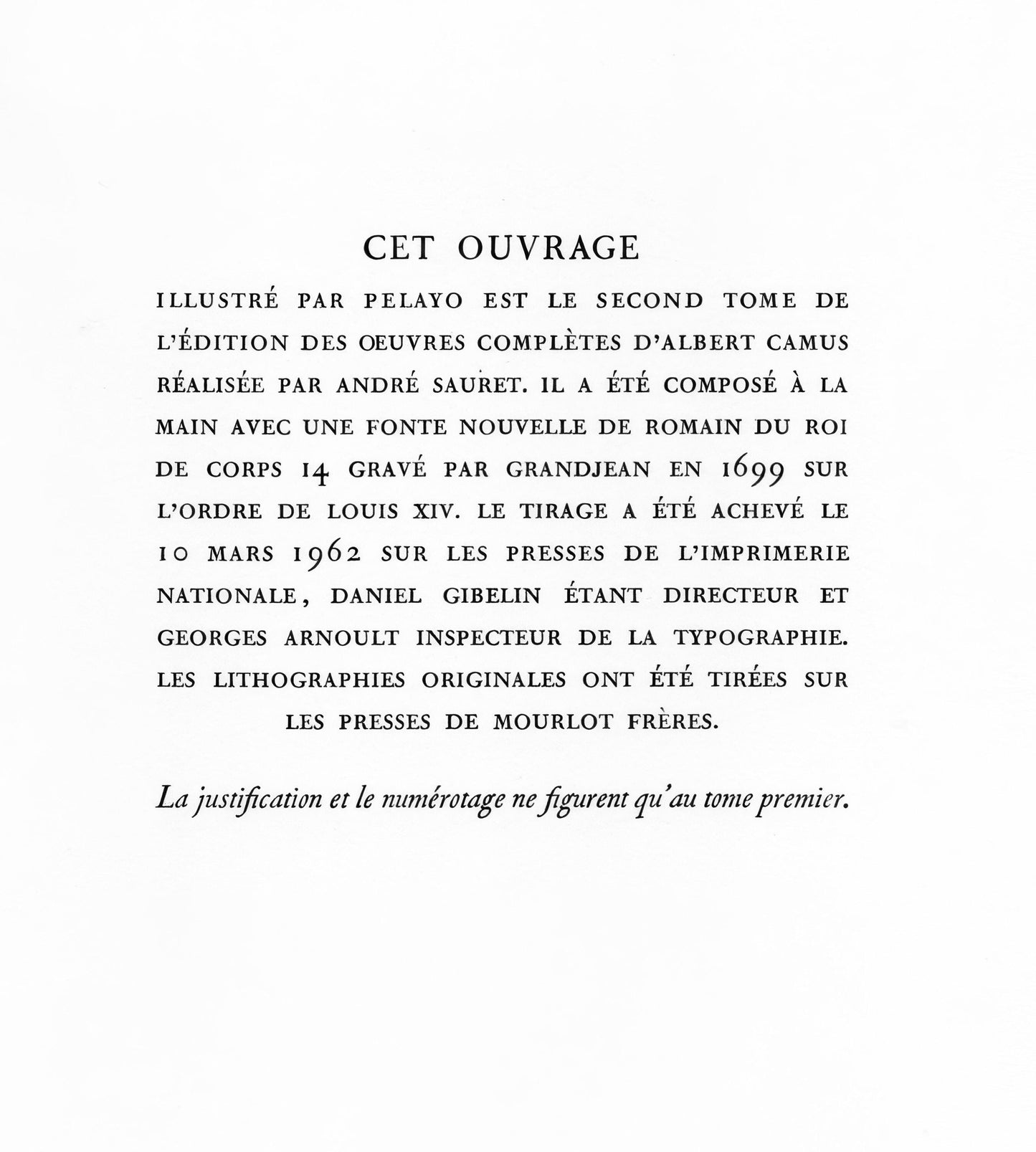 Orlando Pelayo, Composition, uvres compltes d'Albert Camus, Lithograph