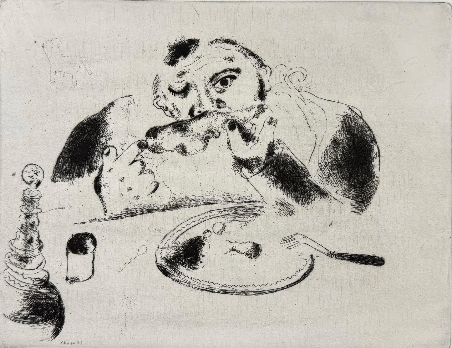 Marc Chagall Sobakevitch Table from Dead Souls Etching