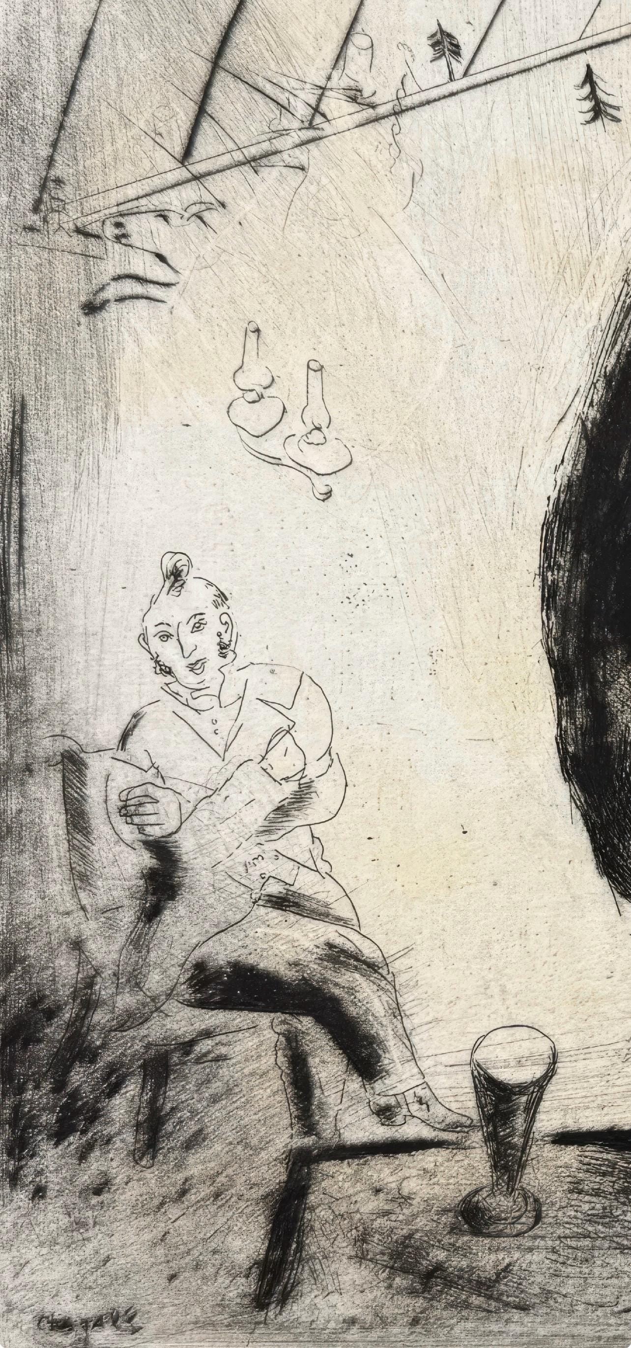 Marc Chagall, Pliouchkine Offers a Drink, from Dead Souls, Etching, 19231927